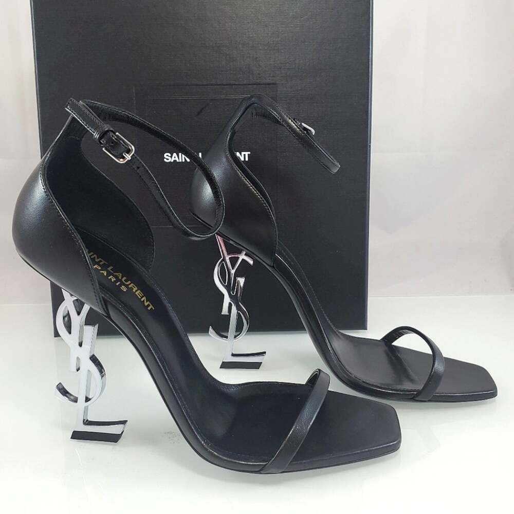 NEW$1550 Saint Laurent Opyum YSL Black Silver Ankle Strap 110 Heel Sandals Sz 8